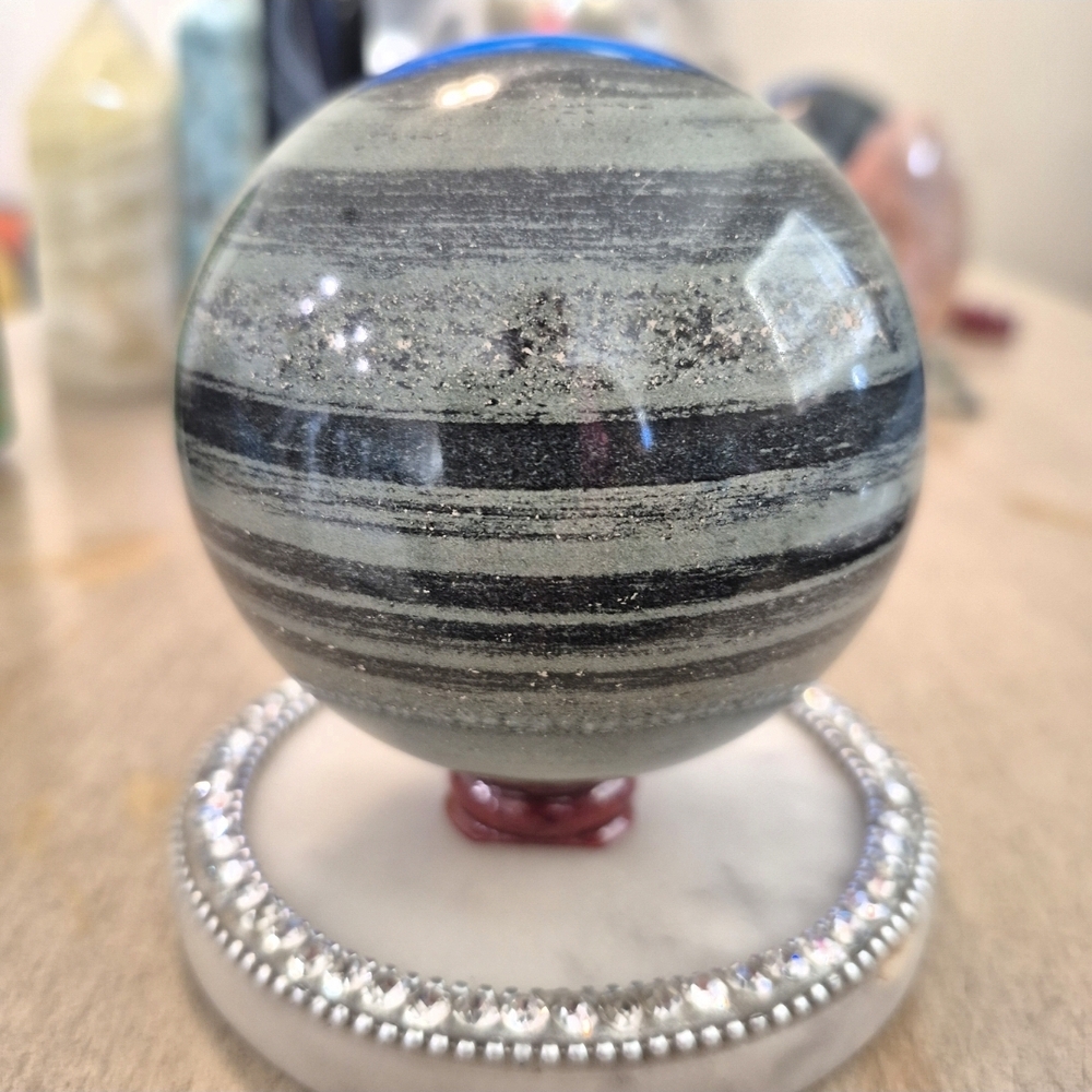 Natural Tibetan Jade Medicine King Stone Crystal Orb Sphere #4
